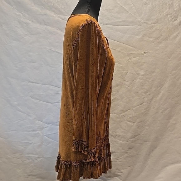 Agon Traders Boho Stonewashed Brown 3/4 Sleeve Tunic XL - Picture 4 of 5